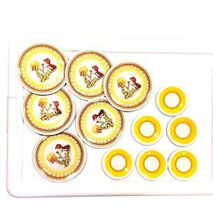 VTG Holly Hobbie Friends 70s Litho Metal Play Tea Set Plates Pretend Doll Lot 12